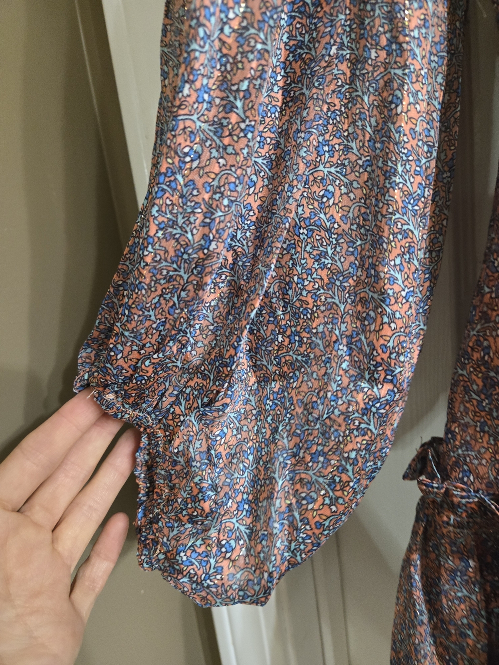 Buddy Love Rust and Blue Floral Ruffle Tiered Long Sleeve Dress - Picture 6 of 8